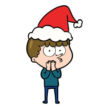 el çizim için meraklı bir çocuk Noel Baba şapkası giyiyor, çekilmiş