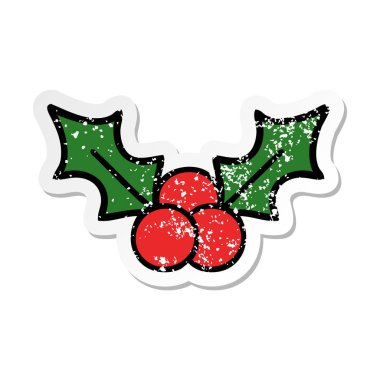 sevimli çizgi Noel holly sıkıntılı etiket