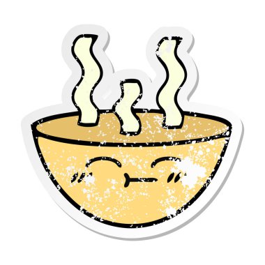 bir sevimli çizgi tas sıcak çorba sıkıntılı etiket