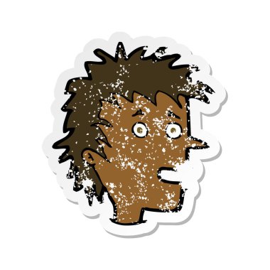 Retro sıkıntılı etiket bir çizgi film heyecanlı çocuk