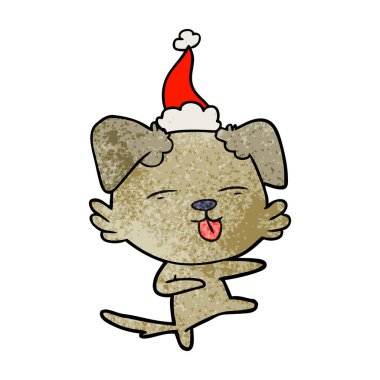 el giyen Noel Baba şapkası dans bir köpek dokulu çizgi film çekilmiş