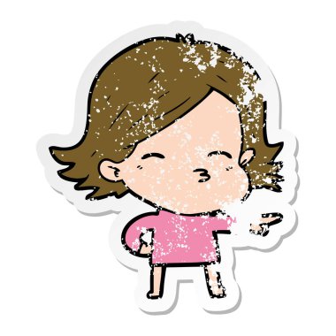 işaret eden bir çizgi film kadının sıkıntılı etiket