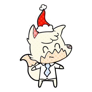 çizgi roman tarzı illüstrasyon Noel Baba şapkası giyen bir dostu Fox el çekilmiş