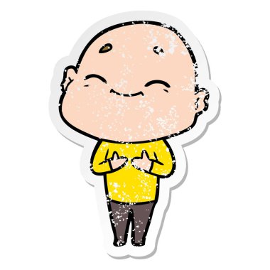 bir mutlu karikatür kel adamın sıkıntılı etiket