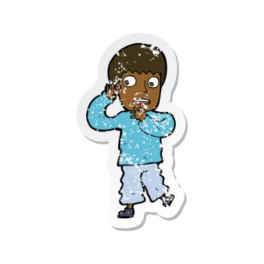 bir çizgi film korkmuş çocuk Retro sıkıntılı etiket