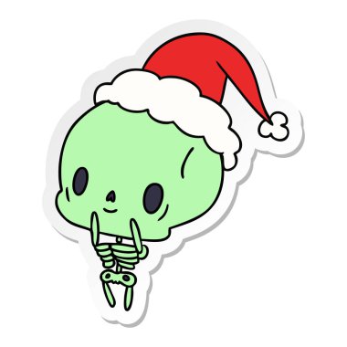 Noel etiket karikatür kawaii iskeletin el çekilmiş