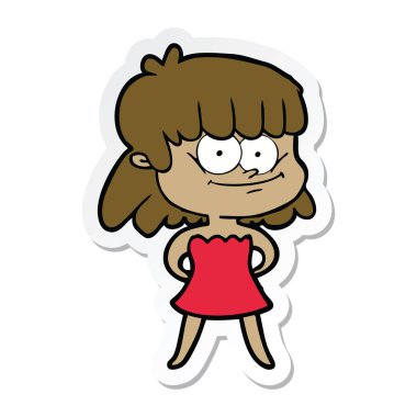 bir çizgi film gülümseyen kadın etiketi