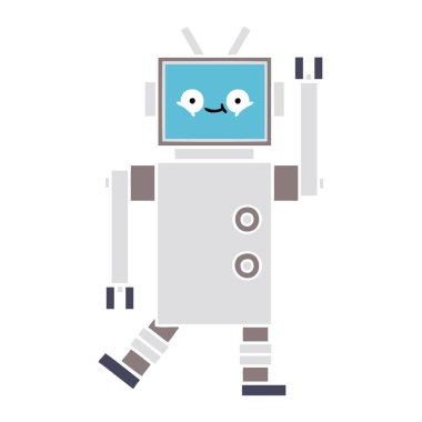 düz renk retro karikatür bir robot