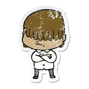 dağınık saçlı bir çizgi film çocuk sıkıntılı etiket