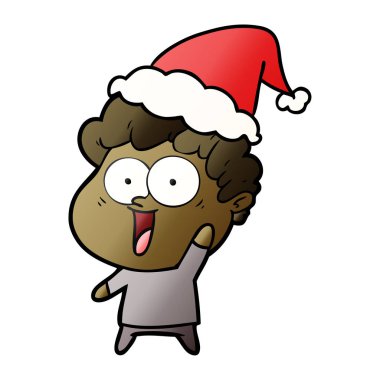 Noel Baba şapkası giyen mutlu bir adamın degrade çizgi film el çekilmiş