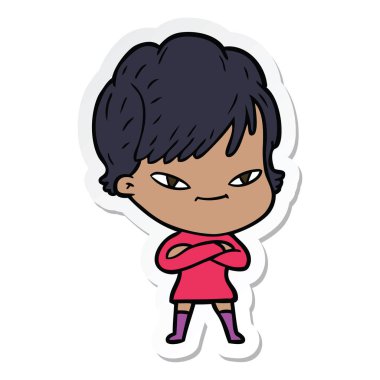 etiket bir karikatür mutlu kadın