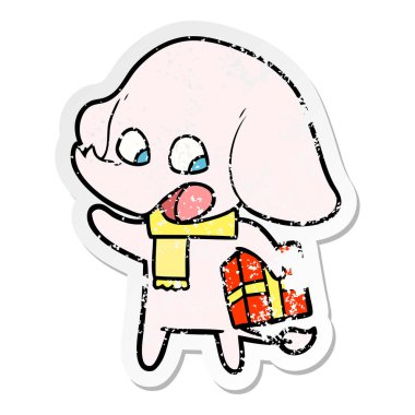 sevimli çizgi fil ile Noel öncesi sıkıntılı etiket