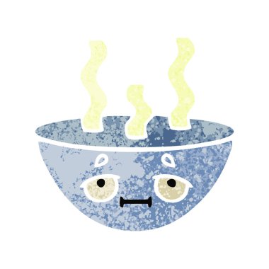 Retro illüstrasyon stil karikatür bir kase sıcak çorba