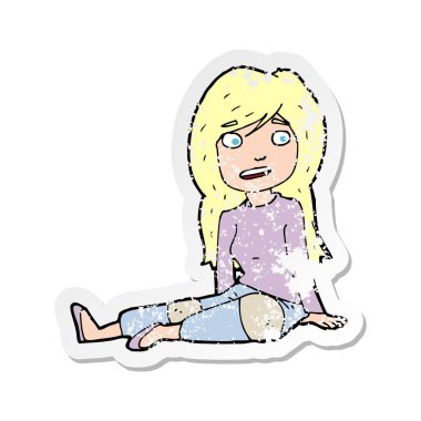 katta oturan bir çizgi film kız Retro sıkıntılı etiket