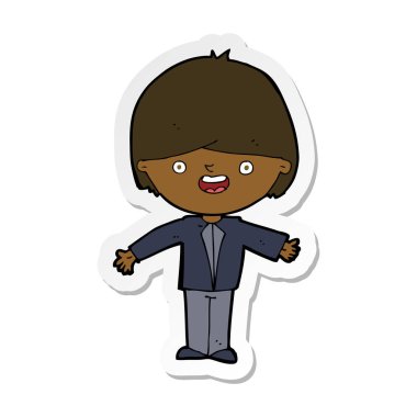 etiket bir karikatür mutlu çocuğun Kollarını açarak