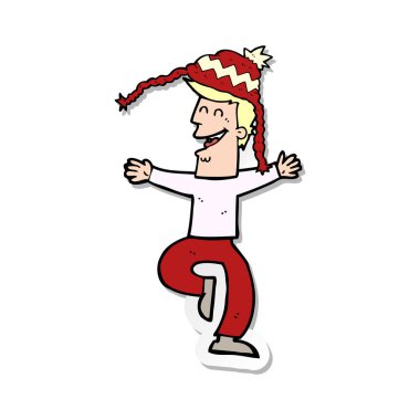 Kış şapka giyen bir çizgi film adam etiketi