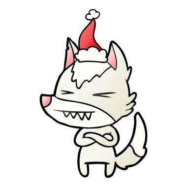 kızgın kurt degrade çizgi film giyen Noel Baba şapkası