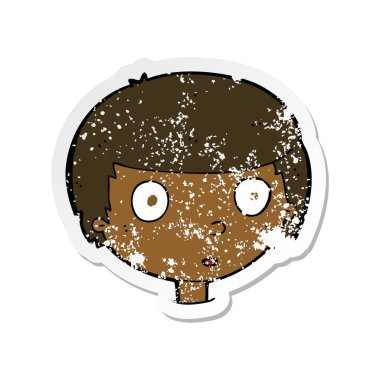 çizgi film meraklı bir çocuk Retro sıkıntılı etiket