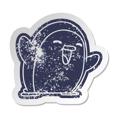 sıkıntılı eski çizgi film etiketi kawaii bir sevimli penguen