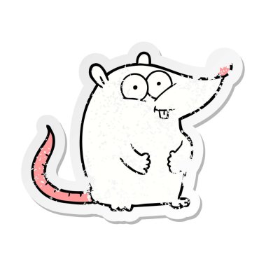 bir karikatür mutlu beyaz laboratuar fare sıkıntılı etiket