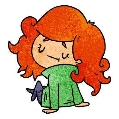 bir şirin kawaii kızın dokulu çizgi film