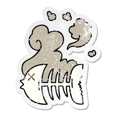 ilginç bir el sıkıntılı etiket karikatür ölü balık iskeleti çizilmiş