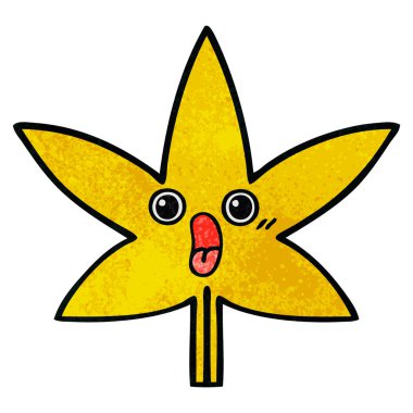 Retro grunge doku karikatür bir sonbahar yaprak
