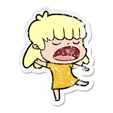 yüksek sesle konuşuyor karikatür kadının sıkıntılı etiket