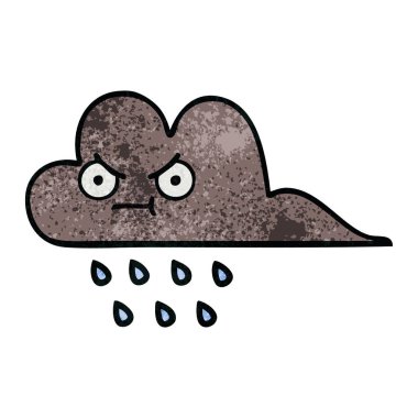 Retro grunge doku karikatür bir fırtına yağmur bulutu