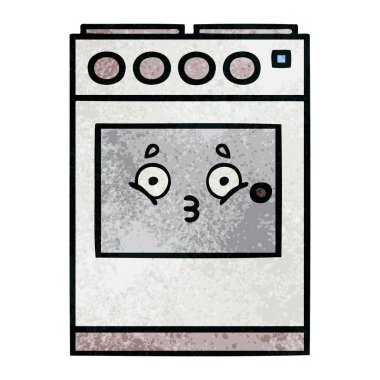Retro grunge doku karikatür bir mutfak fırın