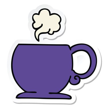 ilginç bir el etiket çizgi film sıcak içecek çizilmiş