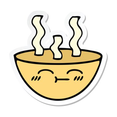 bir sevimli çizgi tas sıcak çorba etiket