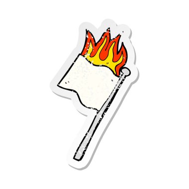 Retro sıkıntılı sticker beyaz bayrak yakıcı bir karikatür