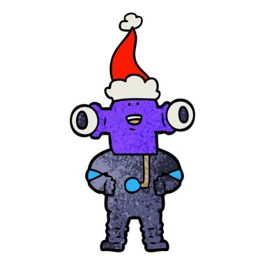 Noel Baba şapkası giyen bir yabancı dokulu çizgi film dostu el çekilmiş