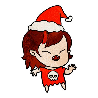 Noel Baba şapkası giyen gülünecek bir vampir kız dokulu çizgi film el çekilmiş