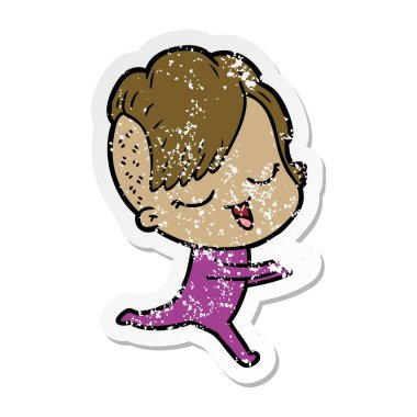 bir mutlu çizgi film kızın sıkıntılı etiket