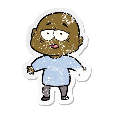 sıkıntılı etiket bir karikatür kel adam yorgun