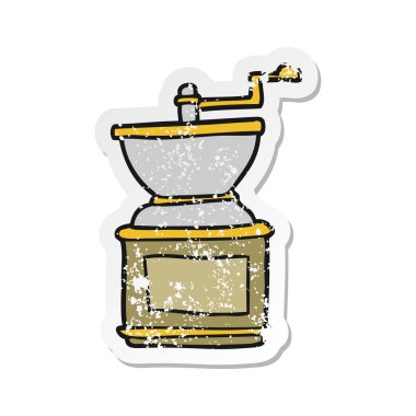 bir çizgi film Kahve değirmeni Retro sıkıntılı etiket