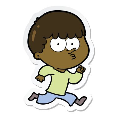 çalışan meraklı bir çizgi film çocuk etiket