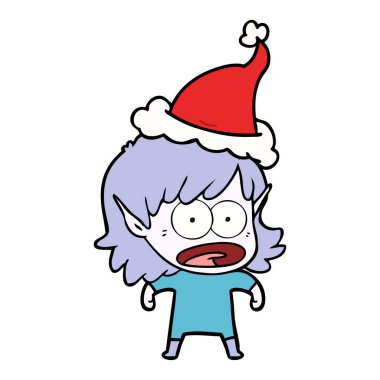 çizim için Noel Baba şapkası giyen bir şok elf kızın el çekilmiş