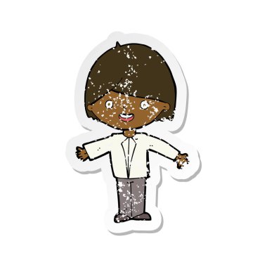 karikatür mutlu bir adamın Retro sıkıntılı etiket