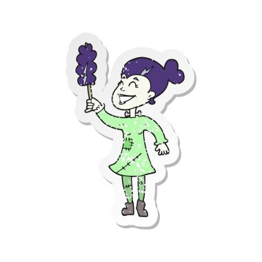 bir çizgi film undead canavar Bayan cleani Retro sıkıntılı etiket