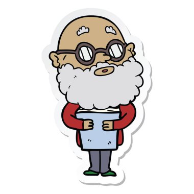 Sakal ve gözlük bir karikatür meraklı adam etiketi