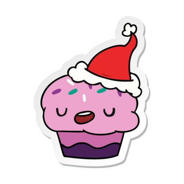Noel etiket karikatür kawaii cupcake el çekilmiş
