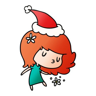 el kawaii kız Noel degrade çizgi film çekilmiş