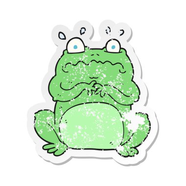 Retro sıkıntılı etiket bir karikatür komik kurbağa