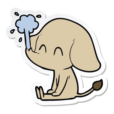 etiket su spouting bir sevimli çizgi fil