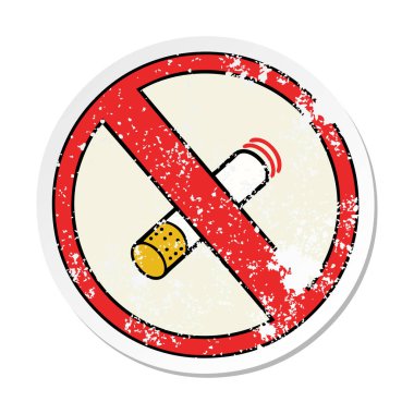 sevimli çizgi sıkıntılı etiket Sigara İçilmez işareti izin.