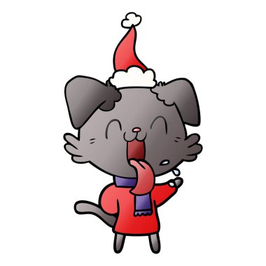 nefes nefese köpek giyen Noel Baba şapkası, degrade çizgi film