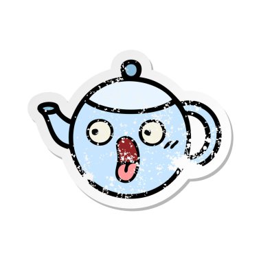 sevimli çizgi çaydanlık sıkıntılı etiket 